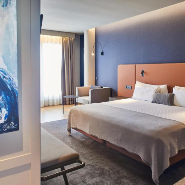 Interior seating and decorative details in the Silken Ramblas Hotel, Barcelona